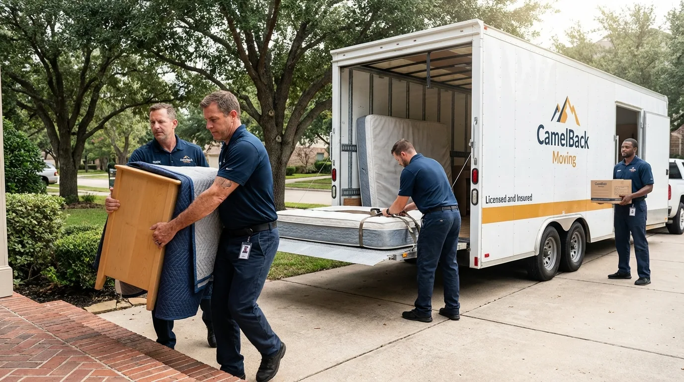 Crew loading residential truck for cross-state move from Hartland, WI