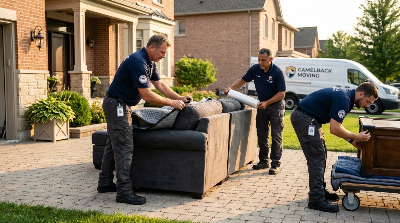 Large estate moving crew wrapping furniture in Hartland, WI